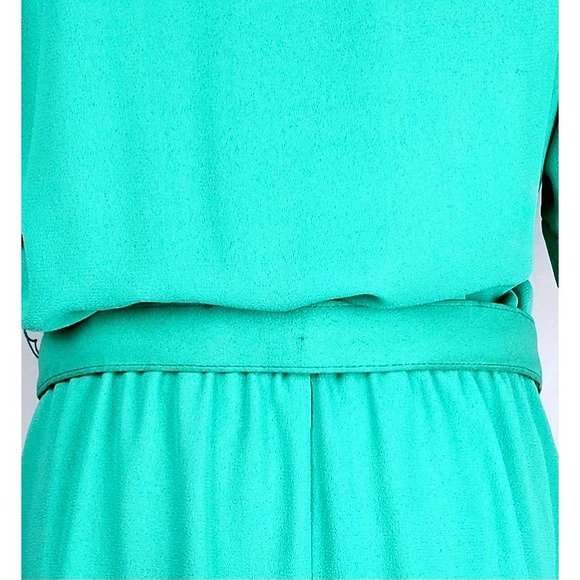 Vintage Andrea Gayle Women's Teal Green Button Front Belted Sheath Dress Size 16 - Picture 7 of 12